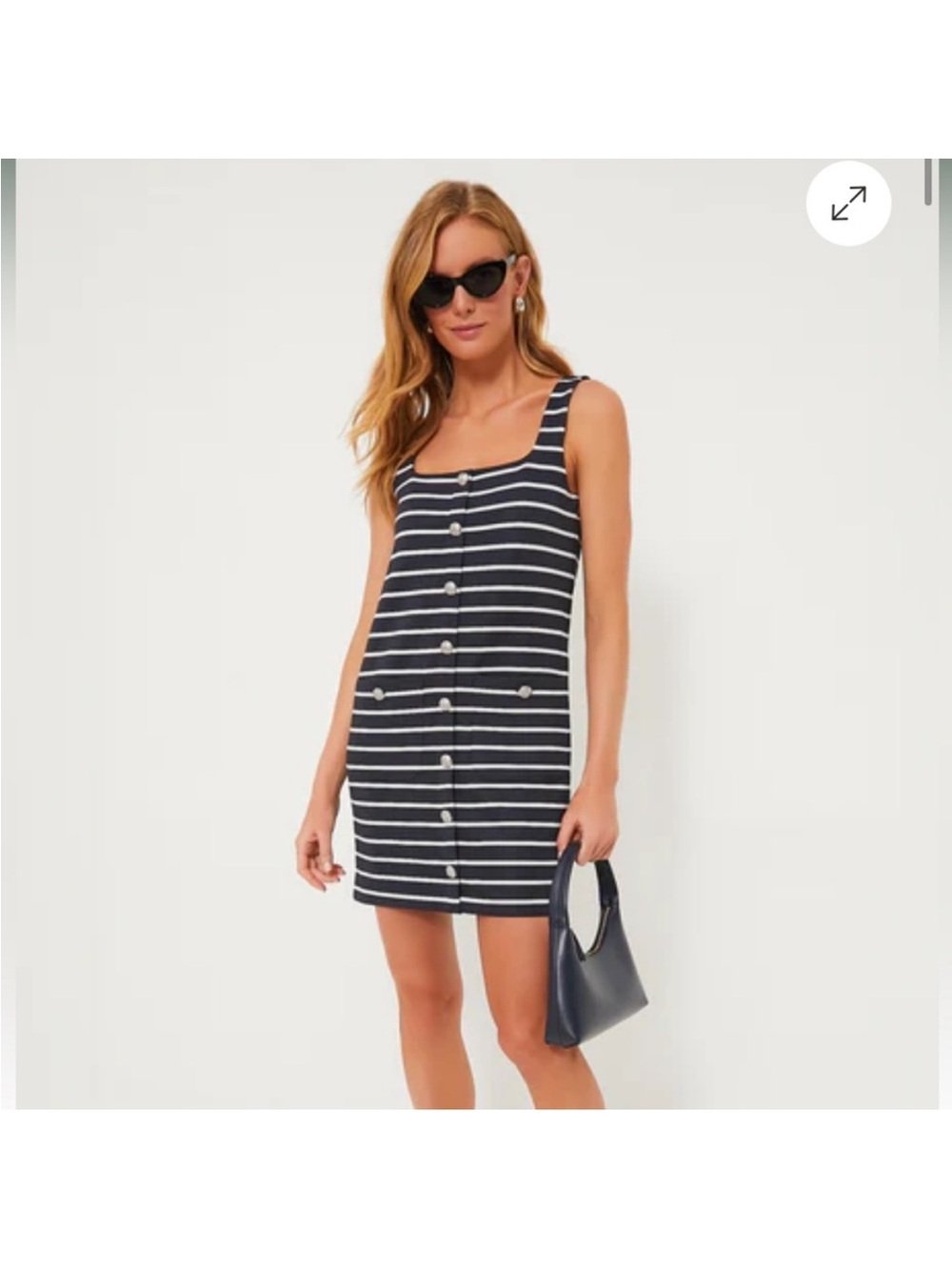 NEW Veronica Beard Tibbie Navy White Striped Button-Front knit Mini Dress large